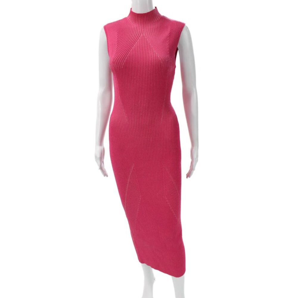Acler Womens Bodycon Sweater Dress Pink Mock Neck Sleeveless Designer Size 2